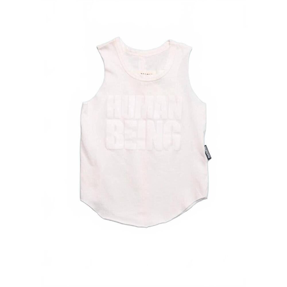 NEW NUNUNU girl's human being tank top in white